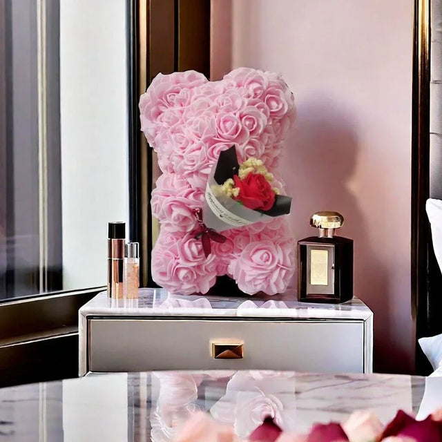 Buquê de osito de peluche con rosa de espuma